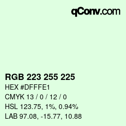 Color code: RGB 223 255 225 | qconv.com