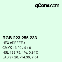 Color code: RGB 223 255 233 | qconv.com