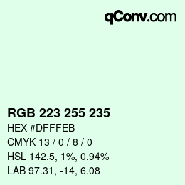 Color code: RGB 223 255 235 | qconv.com