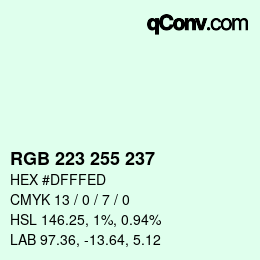 Color code: RGB 223 255 237 | qconv.com