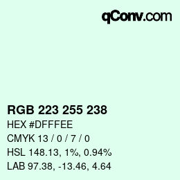 Color code: RGB 223 255 238 | qconv.com