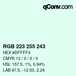 Color code: RGB 223 255 243 | qconv.com