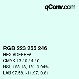 Color code: RGB 223 255 246 | qconv.com