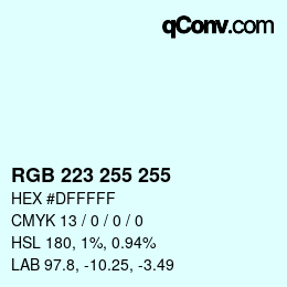 颜色代码: RGB 223 255 255 | qconv.com