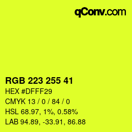 Color code: RGB 223 255 41 | qconv.com