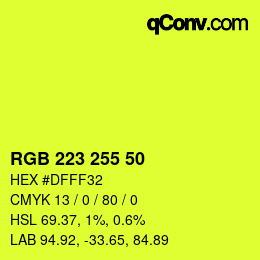 Color code: RGB 223 255 50 | qconv.com