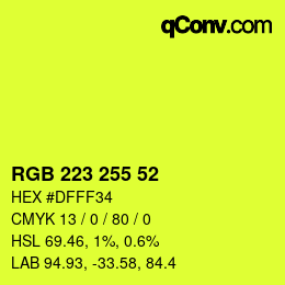 Color code: RGB 223 255 52 | qconv.com
