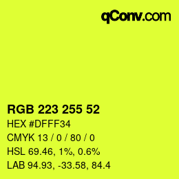 Color code: RGB 223 255 52 | qconv.com