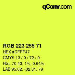Color code: RGB 223 255 71 | qconv.com