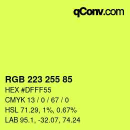 Color code: RGB 223 255 85 | qconv.com