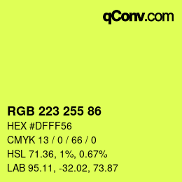 Color code: RGB 223 255 86 | qconv.com