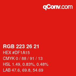 カラーコード: RGB 223 26 21 | qconv.com