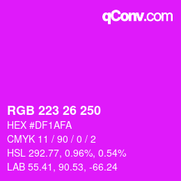 Color code: RGB 223 26 250 | qconv.com