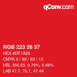 Color code: RGB 223 26 37 | qconv.com