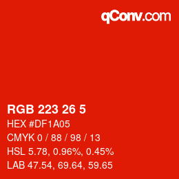 Color code: RGB 223 26 5 | qconv.com