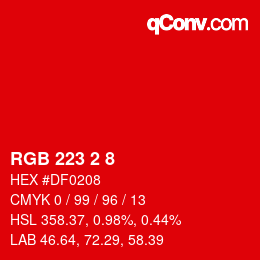Color code: RGB 223 2 8 | qconv.com