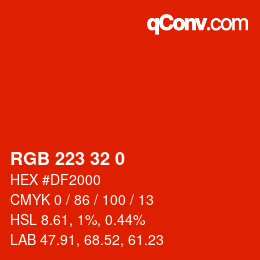 Color code: RGB 223 32 0 | qconv.com