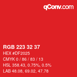 カラーコード: RGB 223 32 37 | qconv.com
