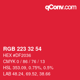 Color code: RGB 223 32 54 | qconv.com