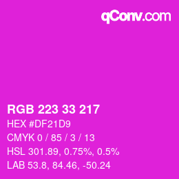 Color code: RGB 223 33 217 | qconv.com