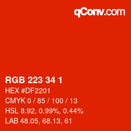カラーコード: RGB 223 34 1 | qconv.com