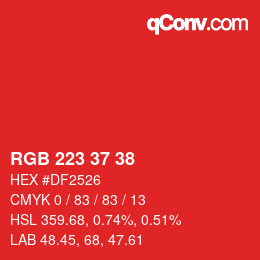 Color code: RGB 223 37 38 | qconv.com