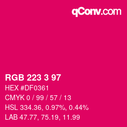 Color code: RGB 223 3 97 | qconv.com