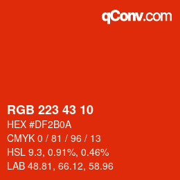 Color code: RGB 223 43 10 | qconv.com