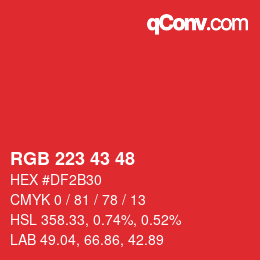 颜色代码: RGB 223 43 48 | qconv.com