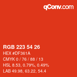 Código de color: RGB 223 54 26 | qconv.com