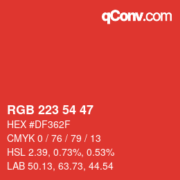 Color code: RGB 223 54 47 | qconv.com