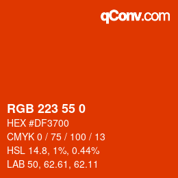 Color code: RGB 223 55 0 | qconv.com