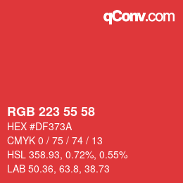 颜色代码: RGB 223 55 58 | qconv.com