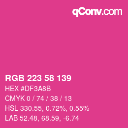 颜色代码: RGB 223 58 139 | qconv.com