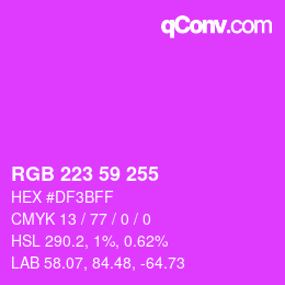 Color code: RGB 223 59 255 | qconv.com