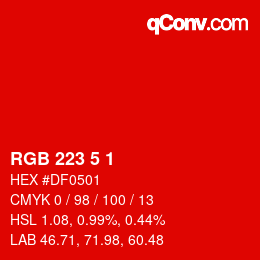 Color code: RGB 223 5 1 | qconv.com