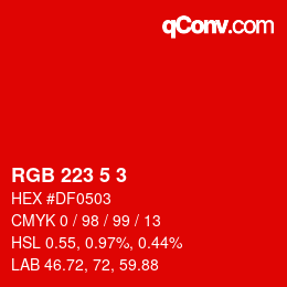 Color code: RGB 223 5 3 | qconv.com