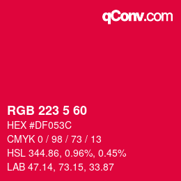 Color code: RGB 223 5 60 | qconv.com