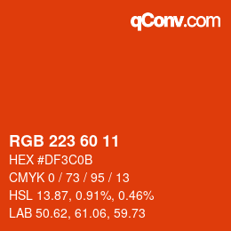 Color code: RGB 223 60 11 | qconv.com