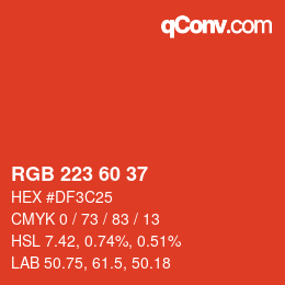 カラーコード: RGB 223 60 37 | qconv.com