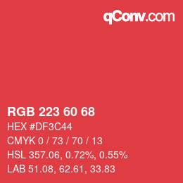 カラーコード: RGB 223 60 68 | qconv.com