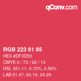 Color code: RGB 223 61 85 | qconv.com