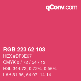 Code couleur: RGB 223 62 103 | qconv.com