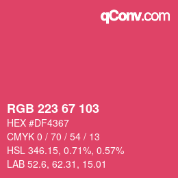 Color code: RGB 223 67 103 | qconv.com