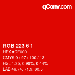 Color code: RGB 223 6 1 | qconv.com