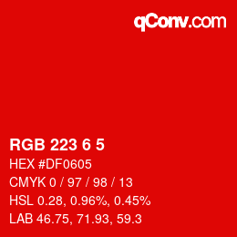 Color code: RGB 223 6 5 | qconv.com