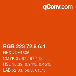カラーコード: RGB 223 72.8 6.4 | qconv.com