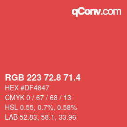 カラーコード: RGB 223 72.8 71.4 | qconv.com