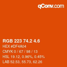 カラーコード: RGB 223 74.2 4.6 | qconv.com