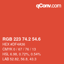 カラーコード: RGB 223 74.2 54.6 | qconv.com